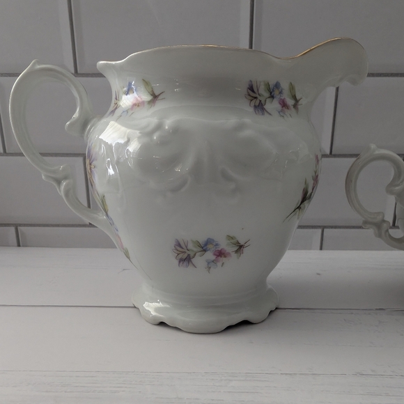 Vintage Walbrzych Rosebud Crest Bone China Sugar Bowl and...